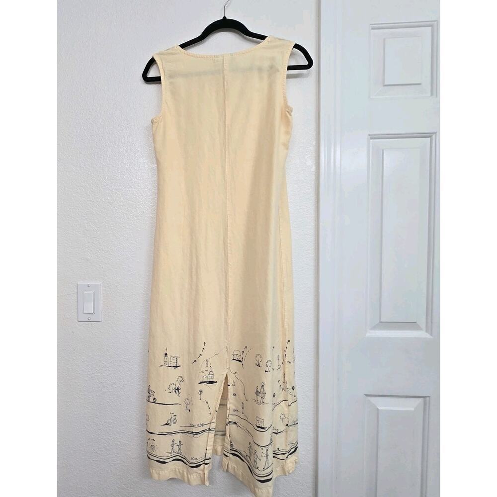Dressing Clio Petites Women's 1990's Vintage Yellow Print Maxi Dress Size M Slit - Picture 2 of 11